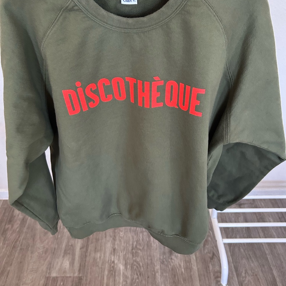 Clare V. Olive Green Sweatshirt with bright Orange Print Sz.XL - Picture 7 of 7